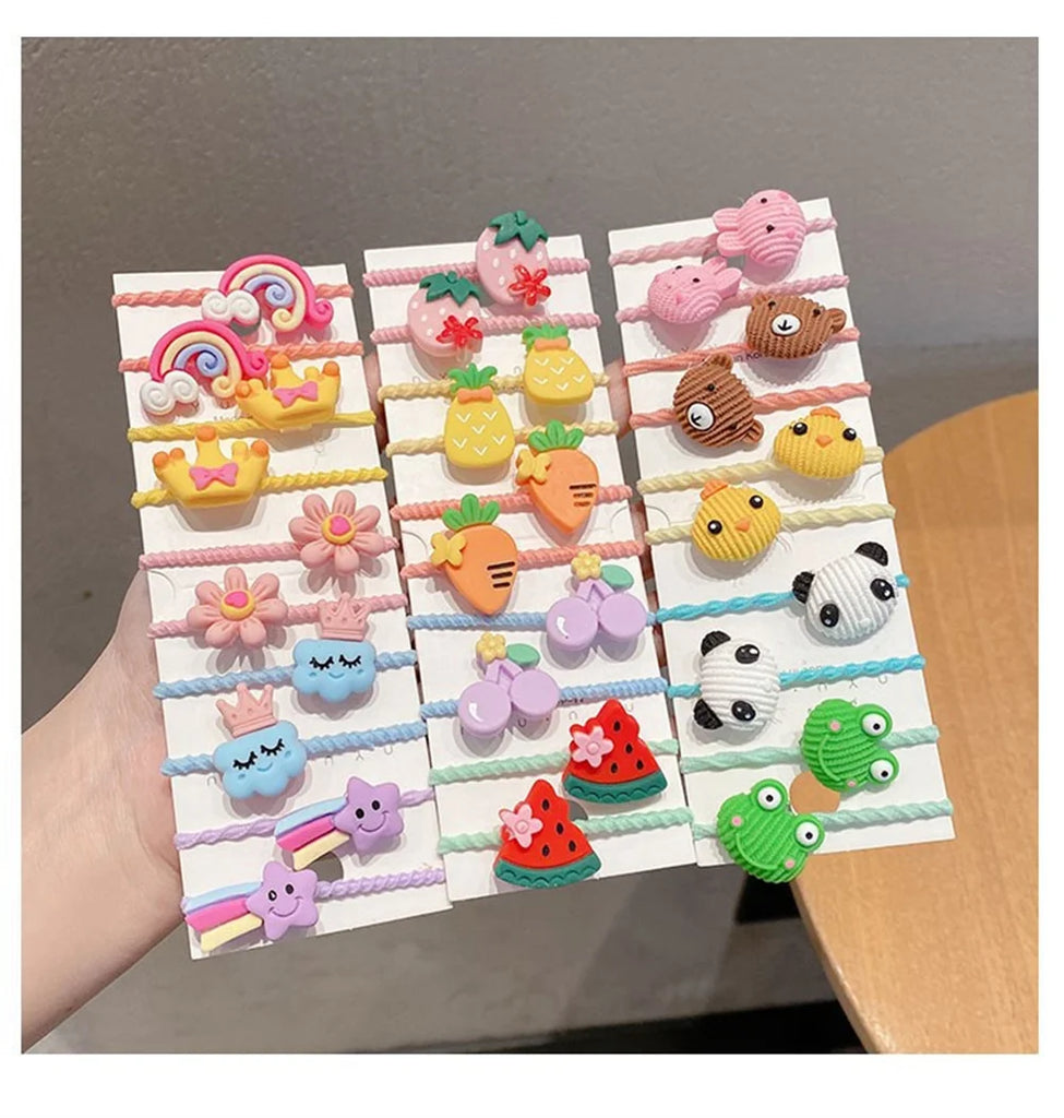 50PCS Girls Cartoon Flower Fruit Elastic Hair Bands Cute Ponytail Hold Hair Tie Rubber Bands Scrunchie Kids Hair Accessories