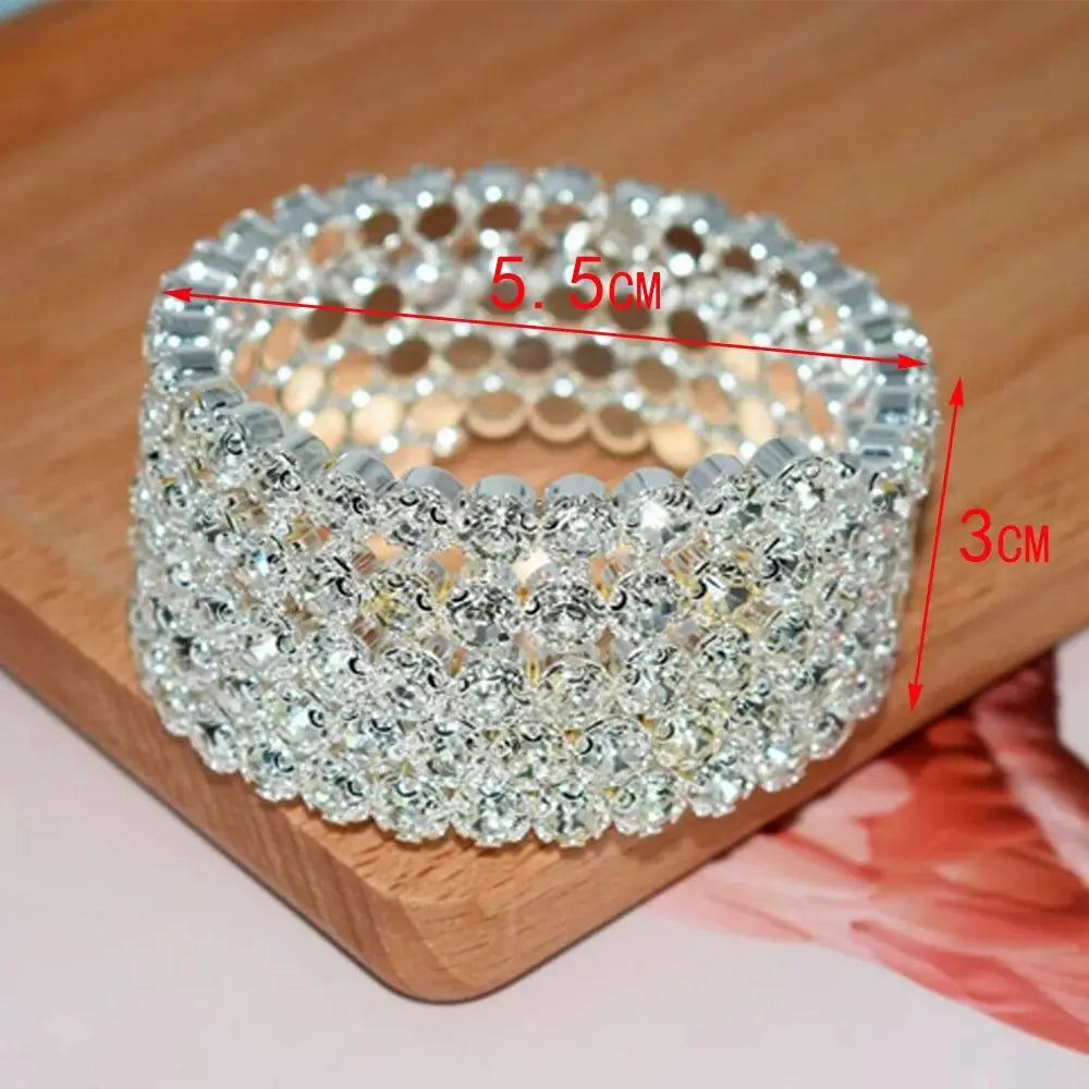 Full Rhinestone Crystal Rhinestones Bridal Jewelry Wedding Bangles Crystal Bracelets Five Rows Bangles Hand Wrist Bracel