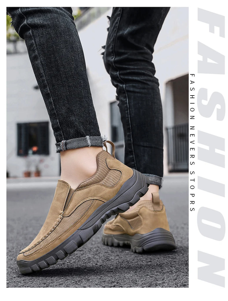 Handmade Leather Casual Shoes Men Sneakers Outdoor Men Shoes Breathable Flats Shoe Hot Sale Platform Slip On Men Loafers