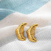 Gold Color Texture Sleek Metal Moon Small Stud Earrings Stainless Steel Banana Shape Earring Waterproof Trendy Jewlery Wholesale