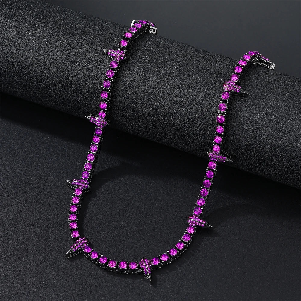 D&Z Hip Pop 4MM Tennis Chain Dropwater Bling Iced Out Colorful Rhinestone Necklaces For Men Women Choker Jewelry Party Gift