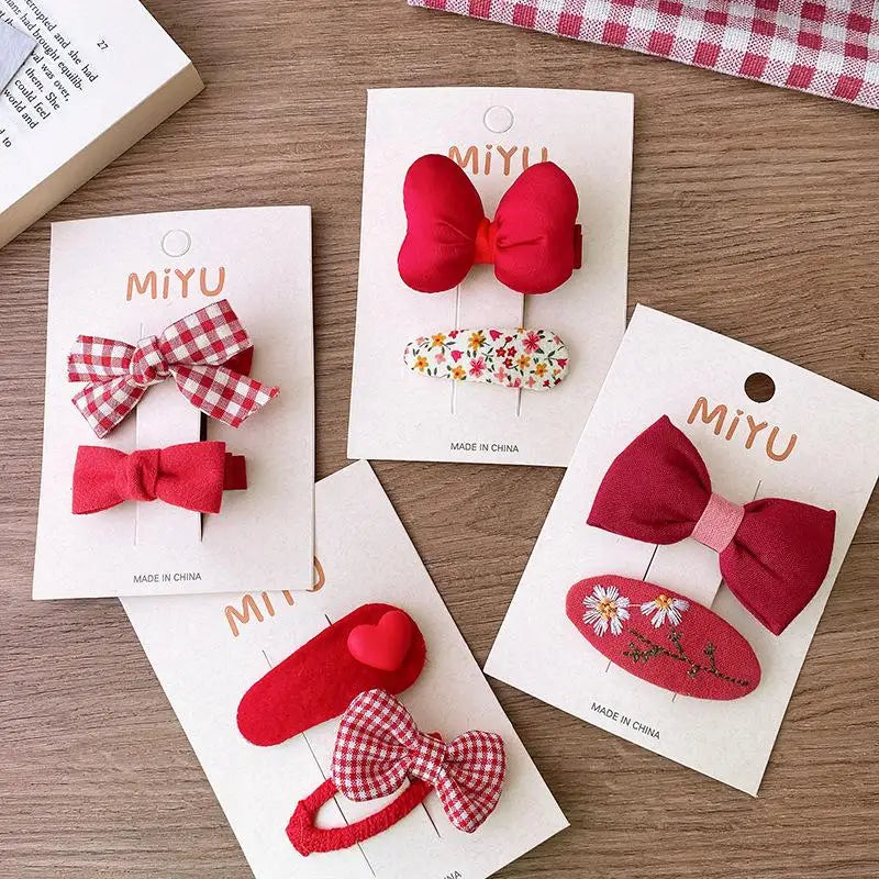 2/4PCS Red Hair Pins for Girls Fabric Bow Bangs Clips Christmas Baby Hair Accessories Knitted Sweet Korean Hair Clip Kids Gifts