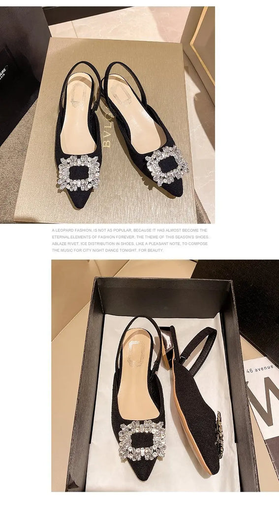 Beige Heeled Sandals Clear Shoes 2023 Women's Black Rhinestone Medium Pointed Closed New Spring Gladiator Block Girls