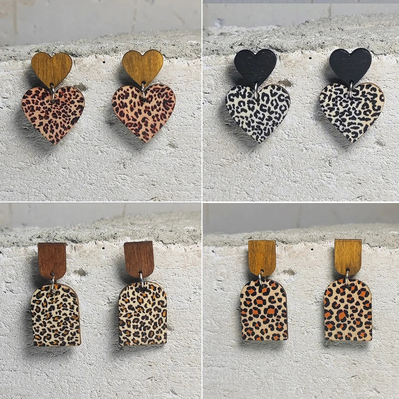 New Leopard Pattern Love Earrings Bohemian Ethnic Style Earrings Popular Fashion Earrings Jewelry Gifts