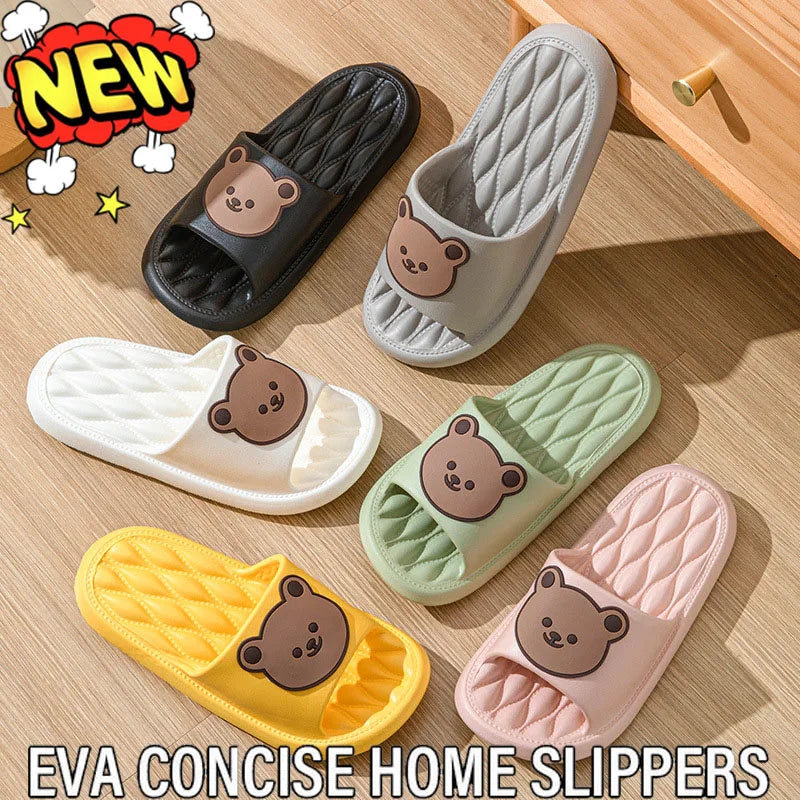 New EVA Trend Cartoon Bear Slippers Couple Home thick sole Slippers Anti slip Bathroom Slippers Casual Women's soft sole Slipper