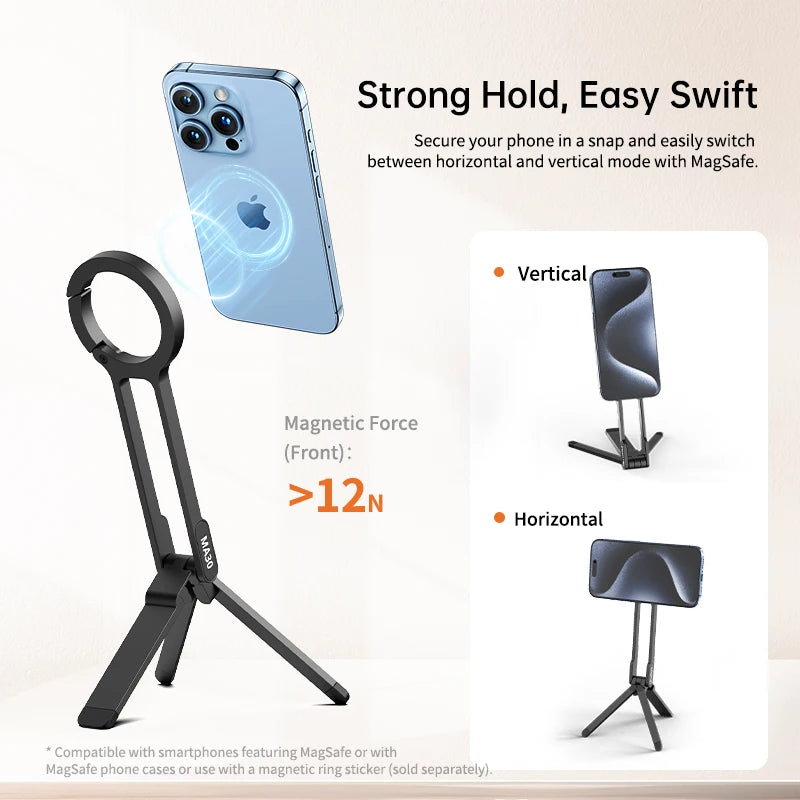 Ulanzi MA30 Dual Sided Magnetic Tripod With Buckle Smartphone Cell Phone Selfie Stick For Magsafe iPhone 16 15 14 13 12 Pro Max