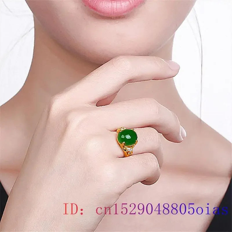 Green Jade Ring Women Natural Crystal Men Amulet Gifts Fashion Zircon Chalcedony Jewelry 925 Silver Charm Gemstone