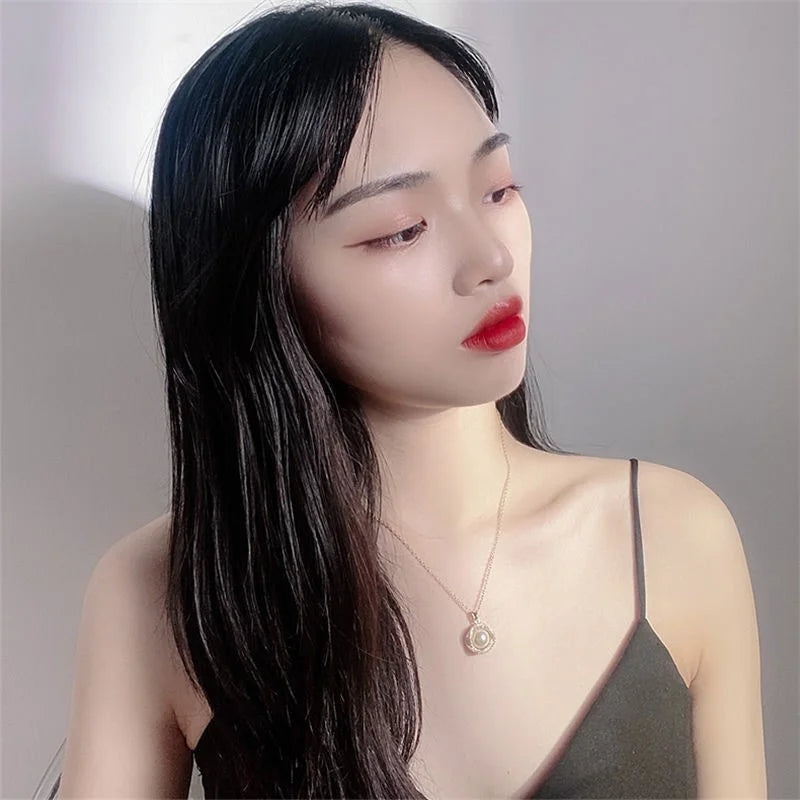 Korean Fashion Whirlpool Pearl Necklace for Woman Girl Clavicle Chain Pendant Necklace Valentine's Day Gift Party Luxury Jewelry