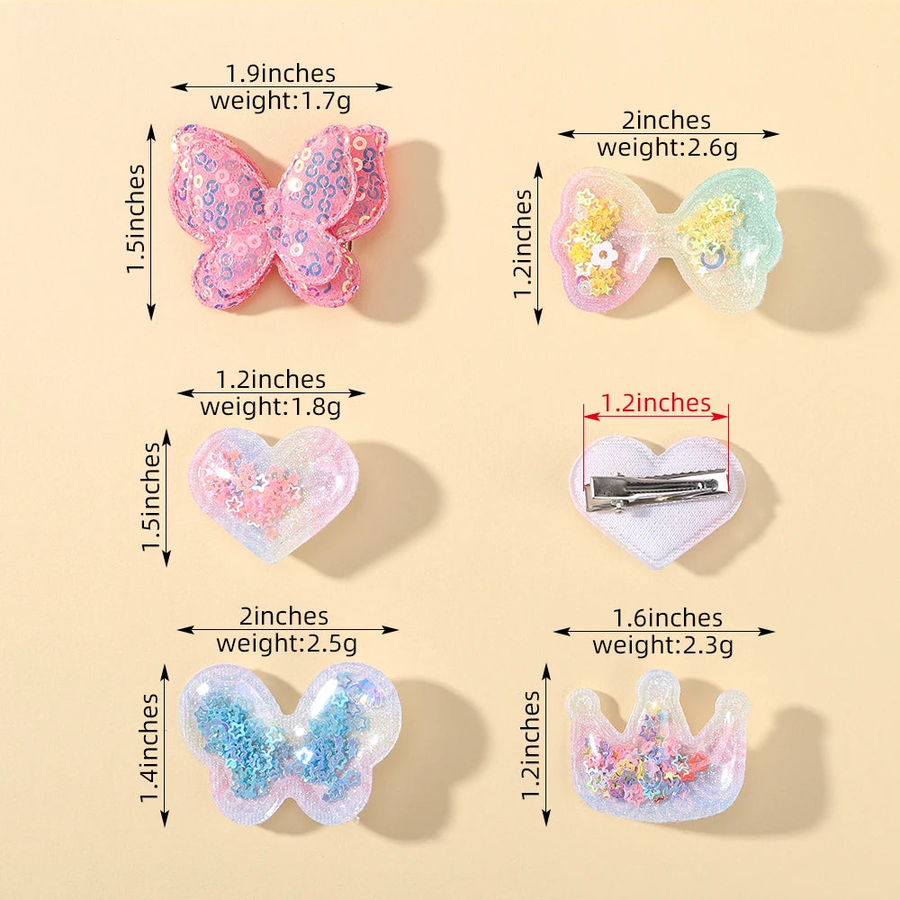 3/6pcs Fashion Sequin BB Hair Clips Color Transparent Flowing Sand Bangs Hair Gripes Girl Cute Cartoon Kids Headwear Accessory