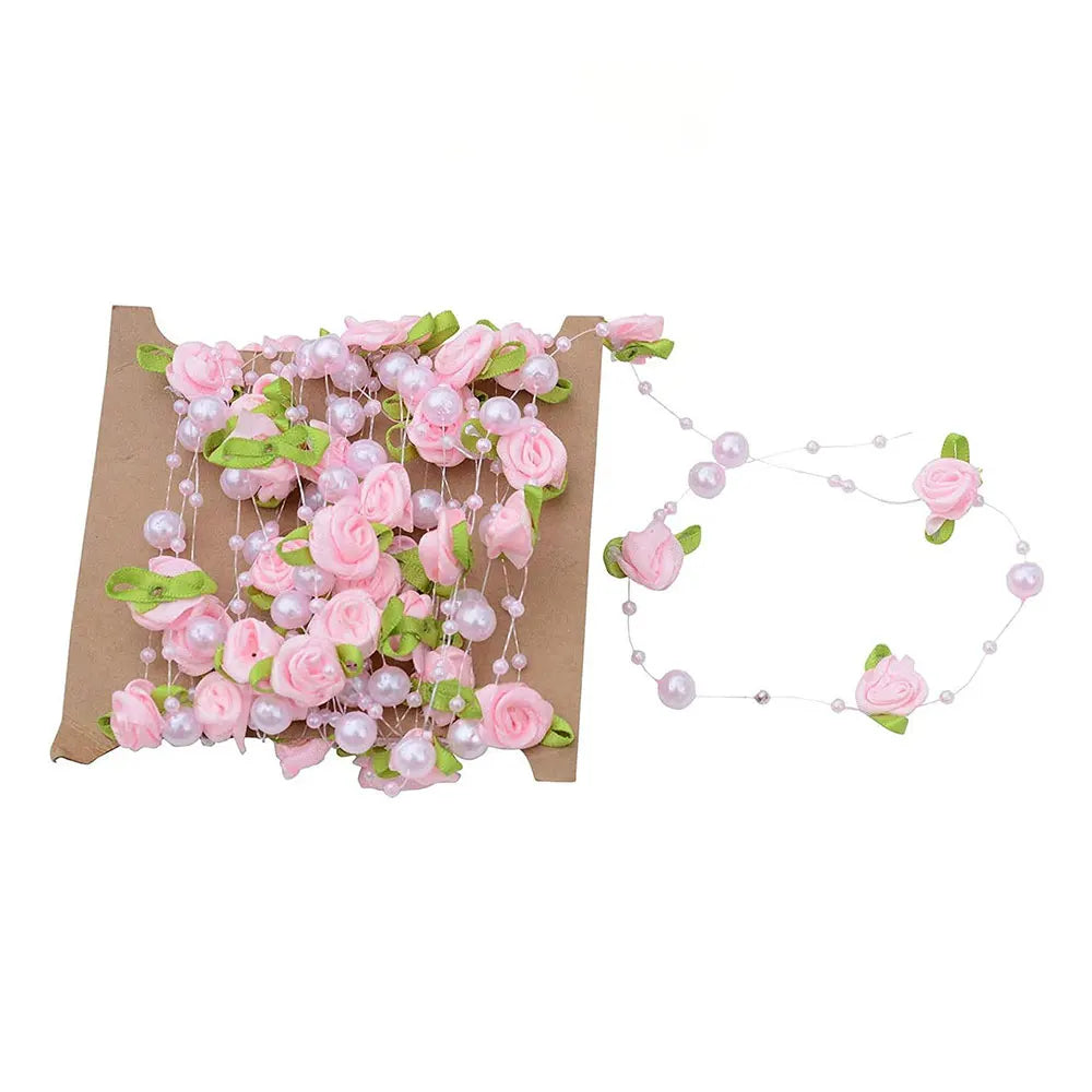 5 Yards/Pack Rose Pearl Leaf String Beads Garland Ribbon for Wedding Party Home Crafts Decoration DIY Accessory Gift Wrapping