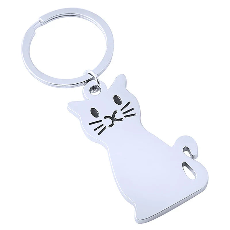 1pcs Creative Cartoon Cat Dog Metal Keychain Cute Animal Key Ring Charms Pet Lovers Souvenir Bag Pendant Ornaments Accessories