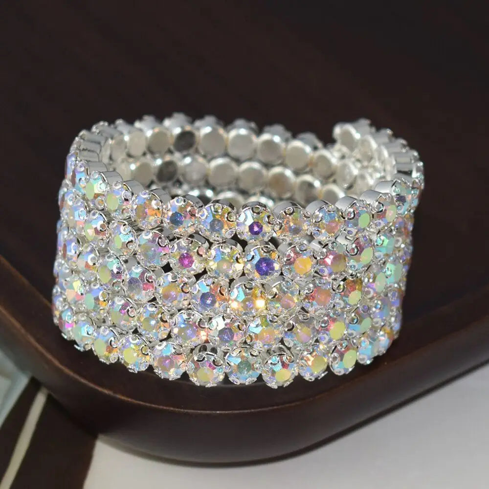 Full Rhinestone Crystal Rhinestones Bridal Jewelry Wedding Bangles Crystal Bracelets Five Rows Bangles Hand Wrist Bracel