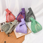 Load image into Gallery viewer, Handmade Knit Handbag Women Mini Knot Wrist-bag Female Casual Color Wide Stripe Plaid Tote Bag Student Reusable Shopping Bag
