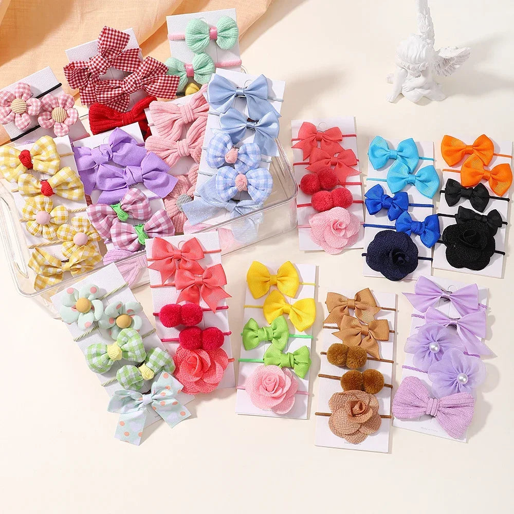 10Pcs/Set Big Bow Flower Elastic Hairbands Children Girls Sweet Hair Ties Fashion Headbands Hair Accessories Rubber Band For Kid