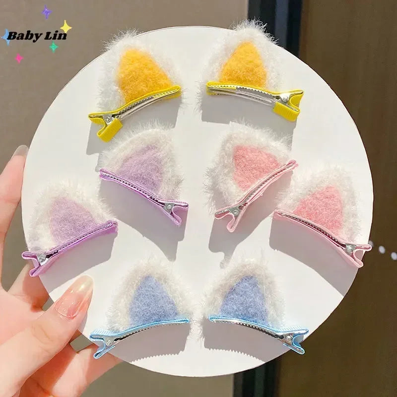 2pcs Cute Ears Hair Clips 3D Rabbit Bear Hair Pin for Baby Girls Kawaii Headwear Little Girls Kids Hair Accessories 2023 NEW