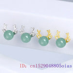 Load image into Gallery viewer, Nephrite Jade Deer Earrings Carved Charm Designer Amulet Ear Studs Energy Gift Natural 925 Silver Amulets Gemstones Green
