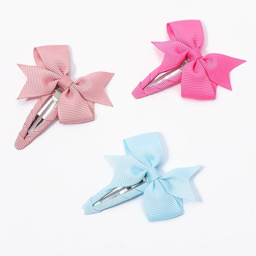 2Pcs/Lot Solid Color Bows Hair Clip For Kids Girls Ribbon Bowknot BB Clip Cute Baby Barrettes Hairpins Headwear Hair Accessories