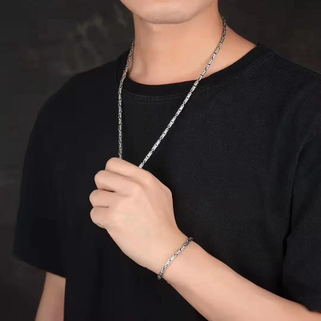 S925 Sterling Silver Necklace National Style Retro Emblem Hip Hop Chain Personalized Fashion Accessories Chain Jewelry
