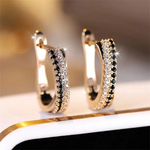 Load image into Gallery viewer, Hot Selling Trendy Crystal Earrings For Women Black And White Stone Fashion Silver Gold Color Hoop Earrings Wedding Jewelry
