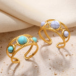 Load image into Gallery viewer, Stainless Steel Rings For Women Natural Stone Open Ring Aesthetic Gold Color Hollow Jewelry Birthday Punk Gift New  Accesorios
