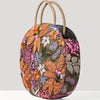 Women Floral Sequins and Straw Tote Bag,Retro Ethnic Round Handbag Suitable for Vacation,Travel,Party and Shopping