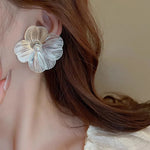 Load image into Gallery viewer, Exaggerate Big Flower Dangle Earrings for Women Silver Color Metal Hollow Petal Drop Earrings Party Trendy Statement Jewelry
