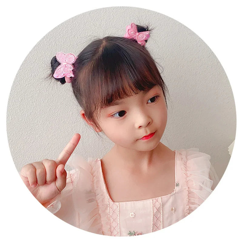 2PCS New Sequin Butterfly Girls Tie Up A Ponytail Kids Elastic Hair Bands Hair Accessories Cute Children Hair Ties Baby Headwear
