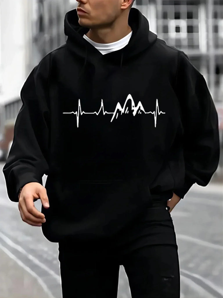 Mountain Peak Sketch Print Men Sudadera Con Capucha Hombre Design New Sudaderas Para Hombre Black White Fashion Graphic Hoodies