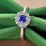 Load image into Gallery viewer, New 925 Sterling Silver Shiny Noble Round Blue Zircon Ring For Women Luxury Party Birthday Engagement Wedding Charm Jewelry Gift
