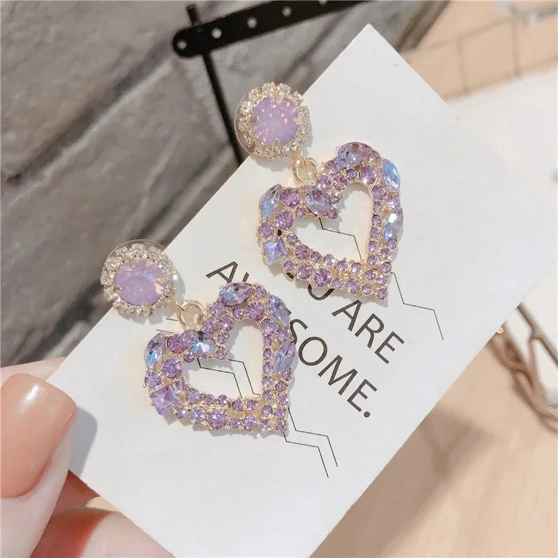 fashion earrings silver needle love purple hollow female simple heart-shaped earrings