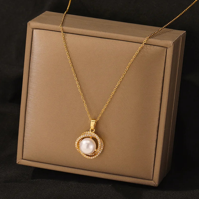 Luxury Whirlpool Pearl Necklace for Woman Girl's Clavicle Chain Pendant Necklace Valentine's Day Gift Birthday Party Jewelry