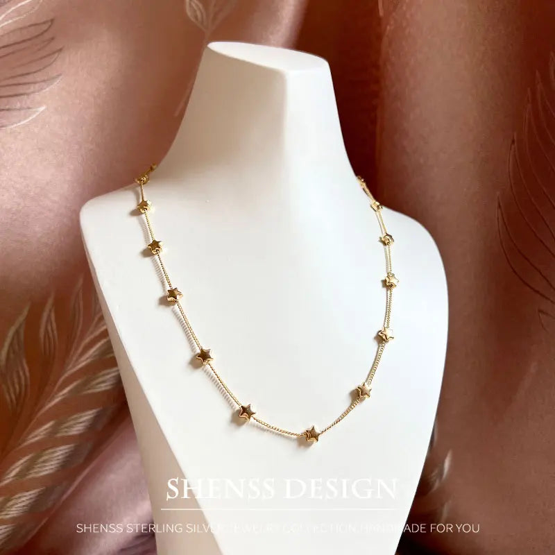 Minimalist temperament copper plated 14k gold sar necklace for women