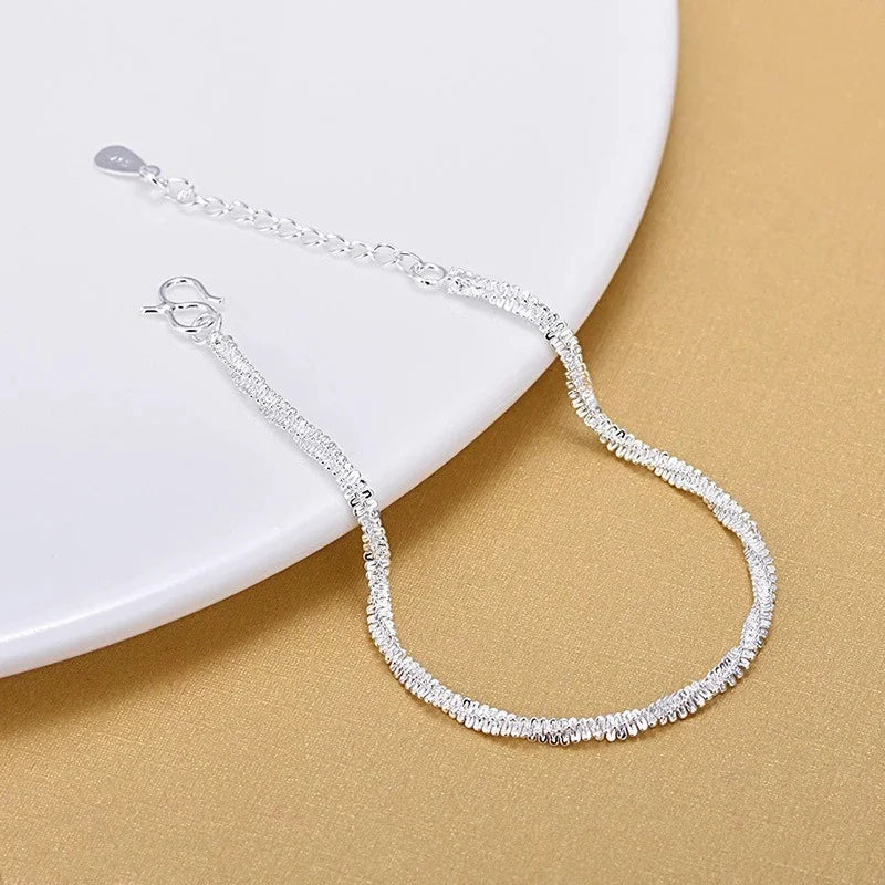 Free Shipping Top Quality 925 Sterling Silver Bracelet Fashion Gift Korean Silver Jewelry Small Square Silver Plated Bracelet