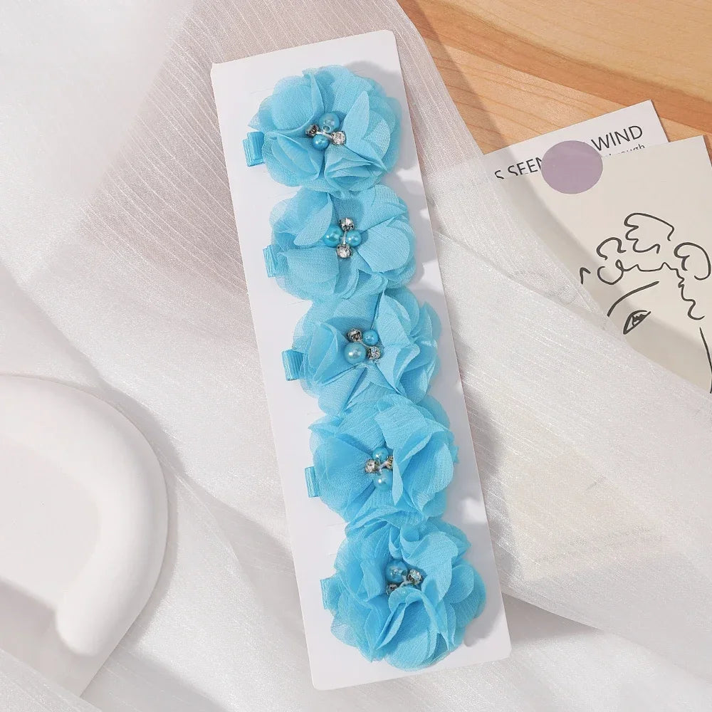 5/3Pcs Children Handmade Chiffon Petals Poppy Flower Hair Clips Rolled Rose Fabric Hair Flowers for Kids Girls Hair Accessories