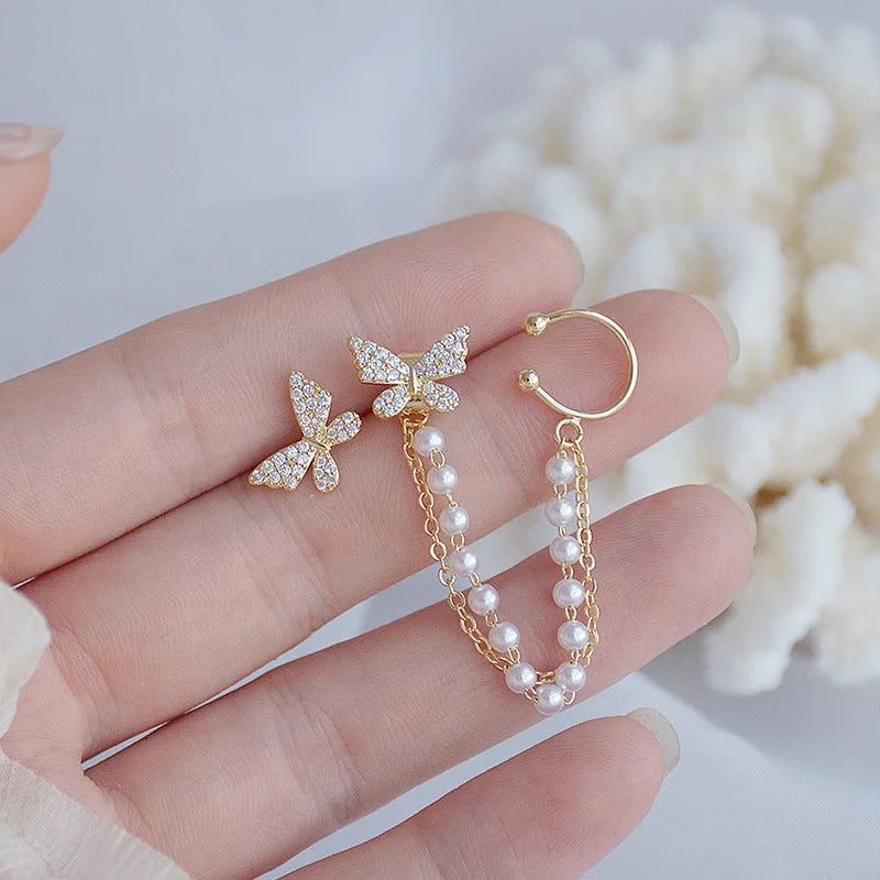 Pearl Tassel Earrings Korean New Butterfly Earrings for Women Romantic Dangle Earrings Personality Party Ear Accessories