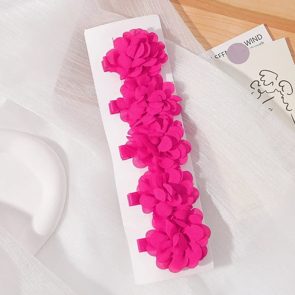 5/3Pcs Children Handmade Chiffon Petals Poppy Flower Hair Clips Rolled Rose Fabric Hair Flowers for Kids Girls Hair Accessories