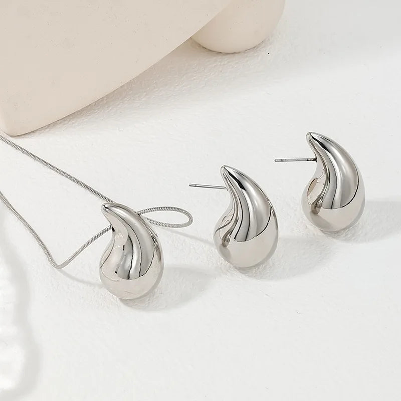2pcs water drop earring necklace jewelry set for women delicate gold plated ccb metal fashion jewelry accessories