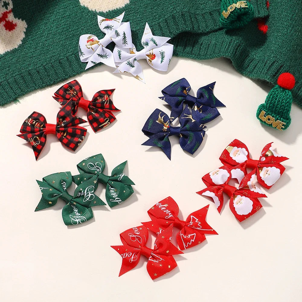 6/8pcs/set Christmas Bows New Year Party Decor Hair Bows for Girl Kids Hair Christmas Decorations Supplies Baby Hair Accessories