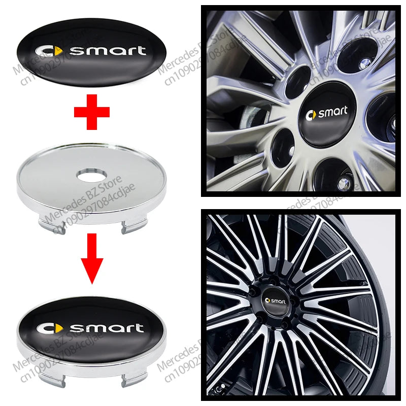 4Pcs 56MM 60MM Car Wheel Rims Hub Center Decoration Stickers Car Accessories for Mercedes Smart Fortwo Forfour 453 451 Roadster