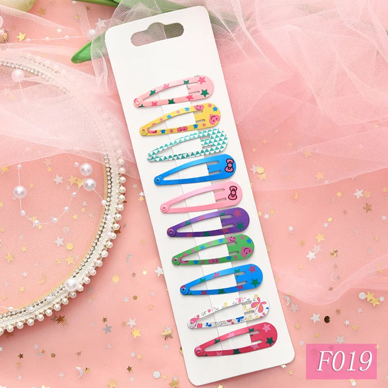 10PCS Cartoon Cute High Quality Printing Snap Hair Clips For Kids Solid Matel Hairpins Girls Hair Accessories Clips