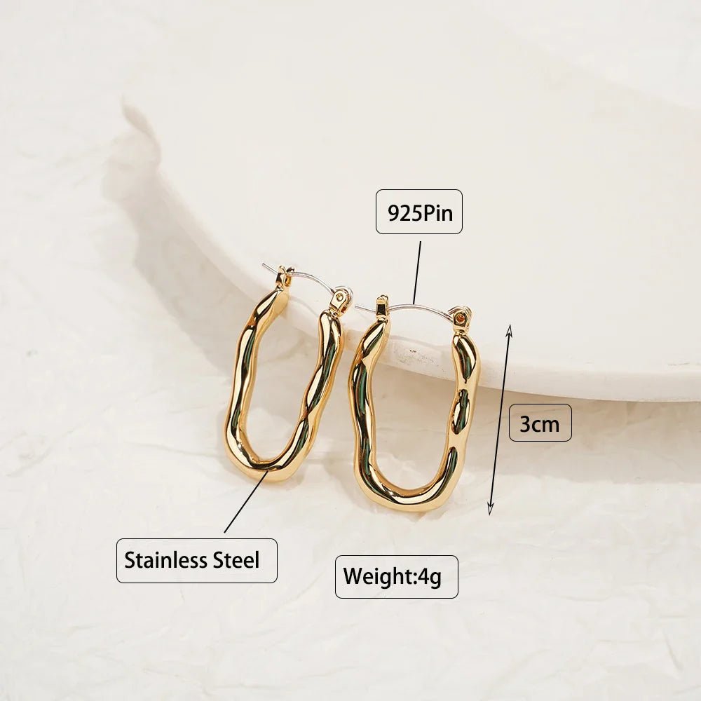 Fashion Pretty Gold Color Classic Stainless Steel Earrings for Women Large Earring Lady Wedding Jewelry Accessories ﻿