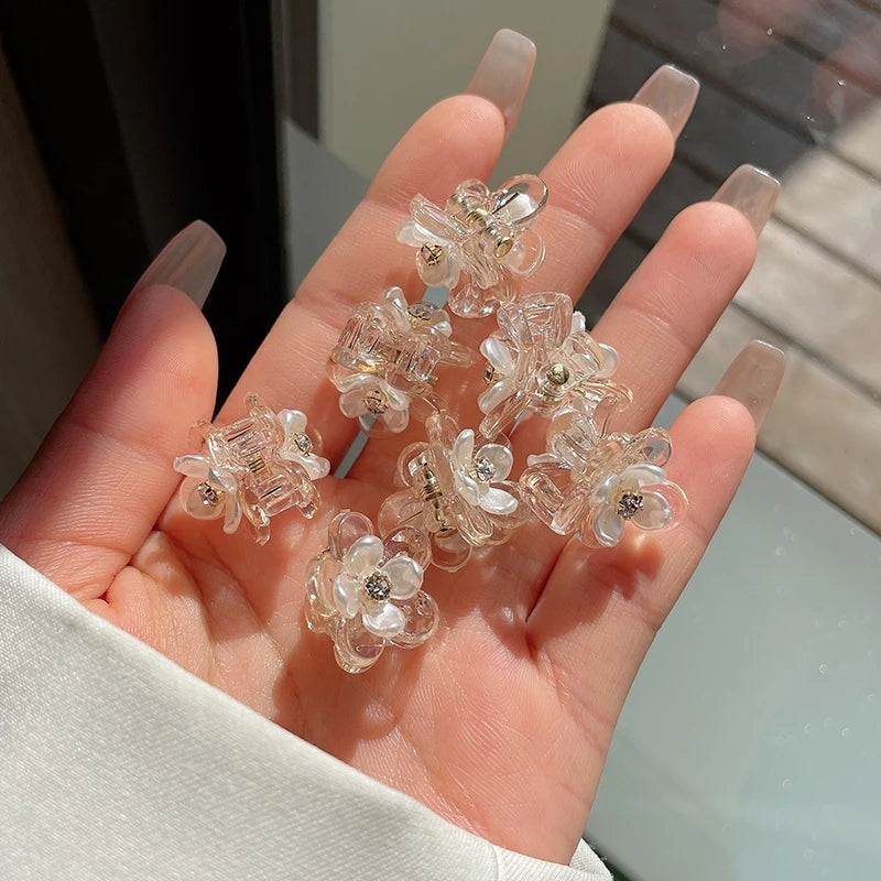 Mini Sweet Cool Flower Hair Claw Girl Small Transparent Crystal Hairclip Buttons Hairpin Headdress Children Kids Accessories