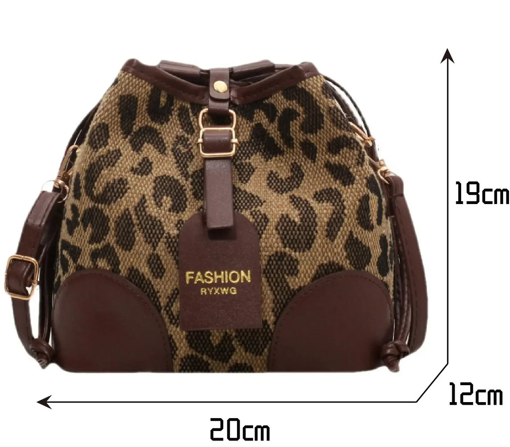 Leopard Small PU Leather Women Bucket Crossbody Bags 2024 Fall Designer Shoulder Bag Luxury Brand Ladies Handbag Lady Trend Tote