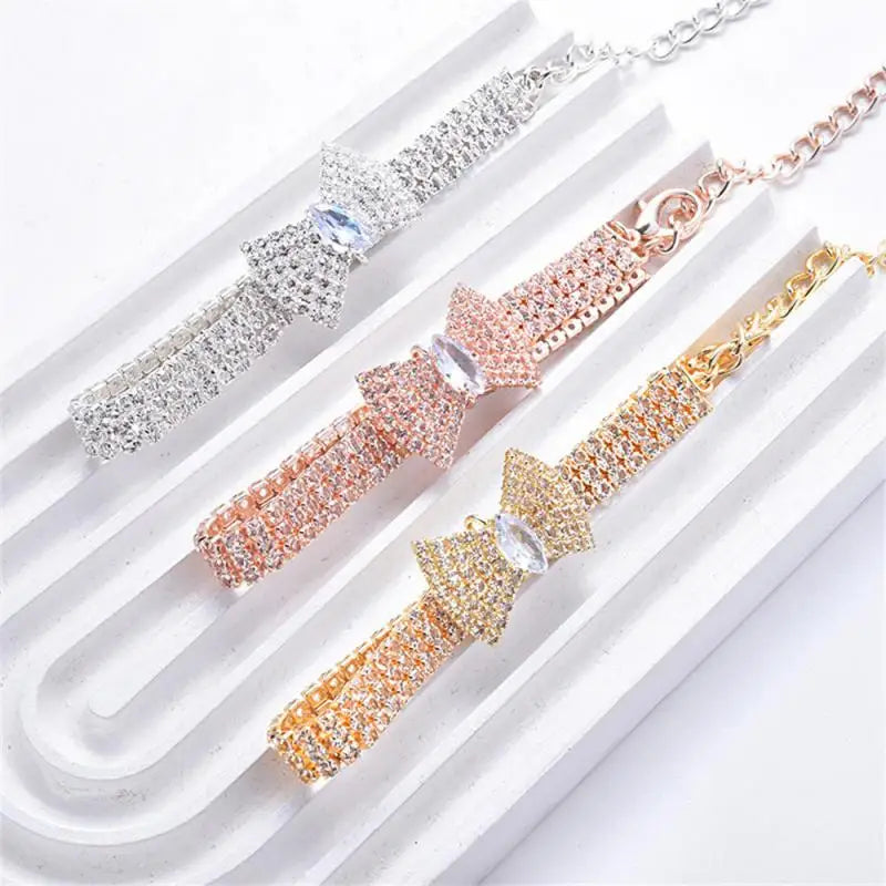 Bow-knot Necklace Jewelry Rhinestone For Small Animals Cute Creative Pet Accessories Cat Necklace Collar Adjustable Luxury