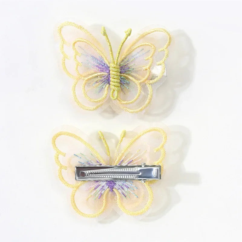 2Pcs Butterfly Hair Clip For Girl Embroidery Barrettes Fairy Hairpin Kids Hair Decor Hairpins Headwear Lovely Hair Accessories