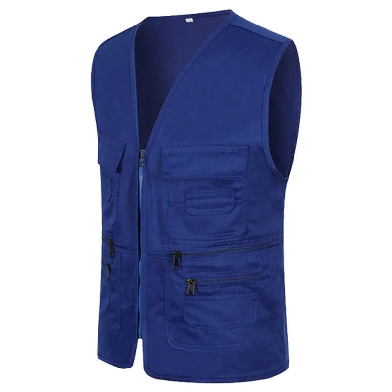 2022 Men's Multi-pocket Vest Casual Fishing Vest Men's Solid Color Overalls Sleeveless Zipper Director Vest