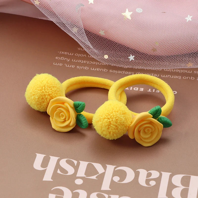 2 PCS Sweet Hair Ball Rabbit Elastic Hair Bands Princess Lovely Hair Accessories Children Hair Ties Baby Headwear For Girls Kids