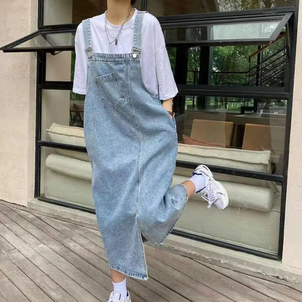 Spring Summer Denim Overall Dress Women Sleeveless Jeans Dresses Fashion Female Solid Slip Casual Loose Spaghetti Strap Dresses