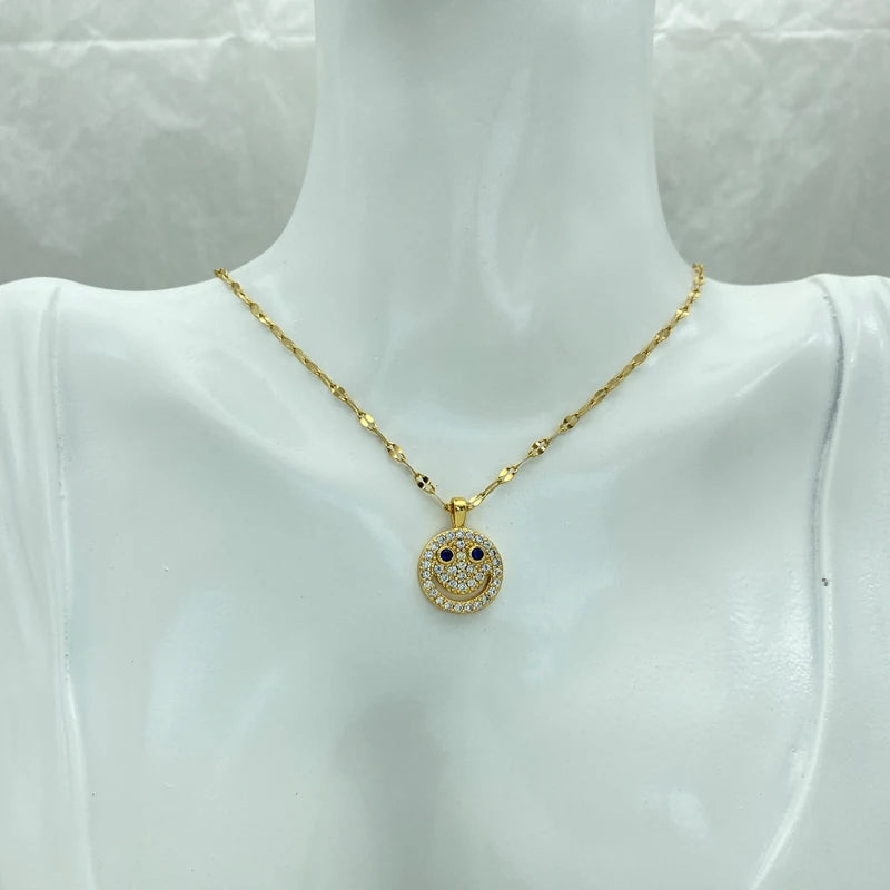 Gold plated Smile Face necklace for women New Fashion Jewelry Rhinestore Pendant Cute Necklace Luxury Style European Korea