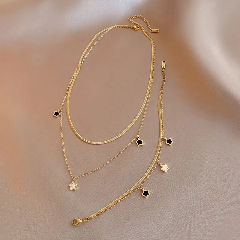 Fashion Multilayer Chain Star Charm Necklace Bracelet for Women Girls Trend  Stainless Steel Necklace Jewelry Set Party Gift